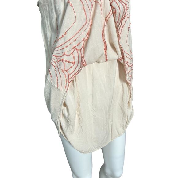 Maverick Sz S Boho Embroidered Rayon Mini Dress Cream Pink Beach Resort - Picture 4 of 8